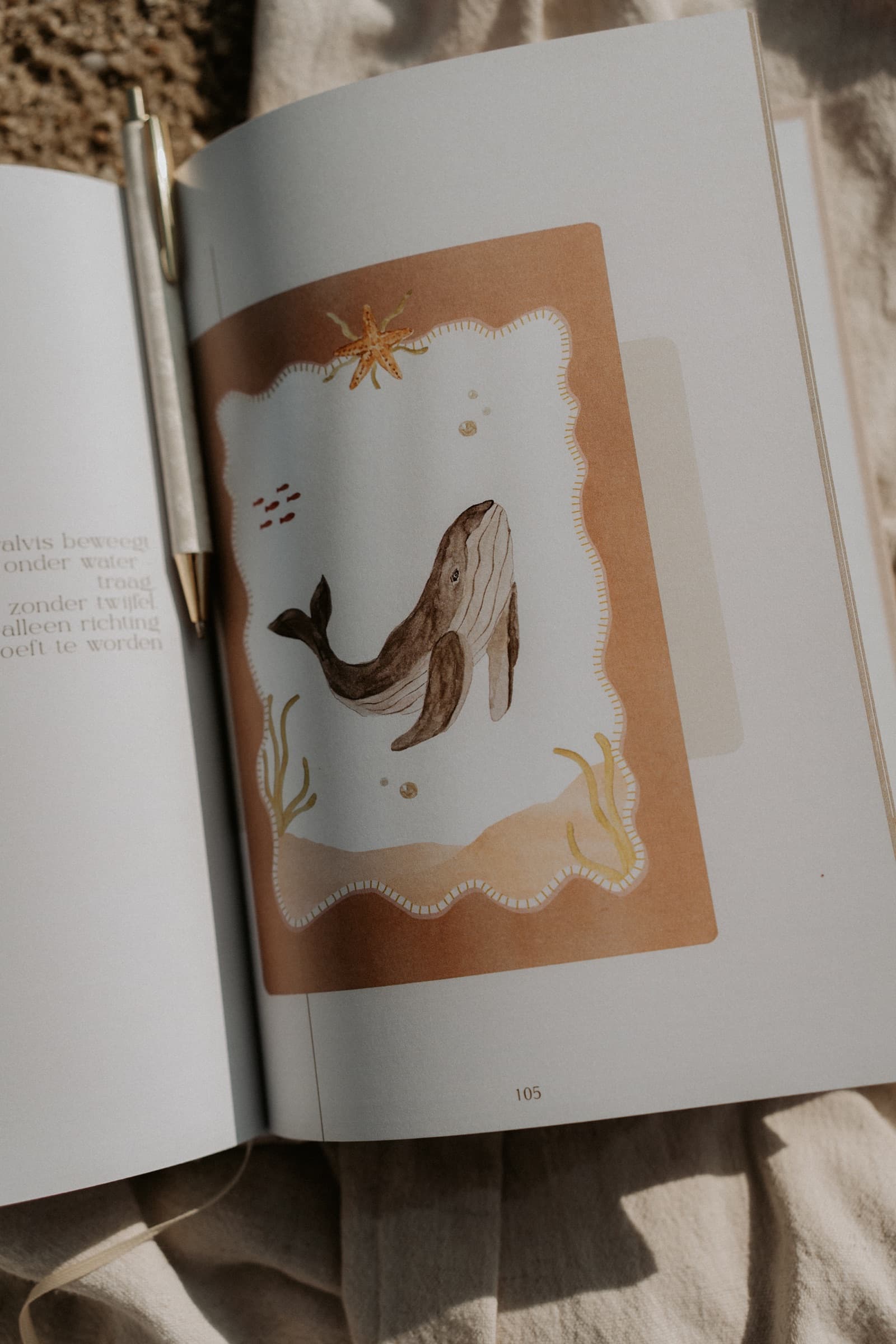 Pagina met walvis-illustratie en gedicht